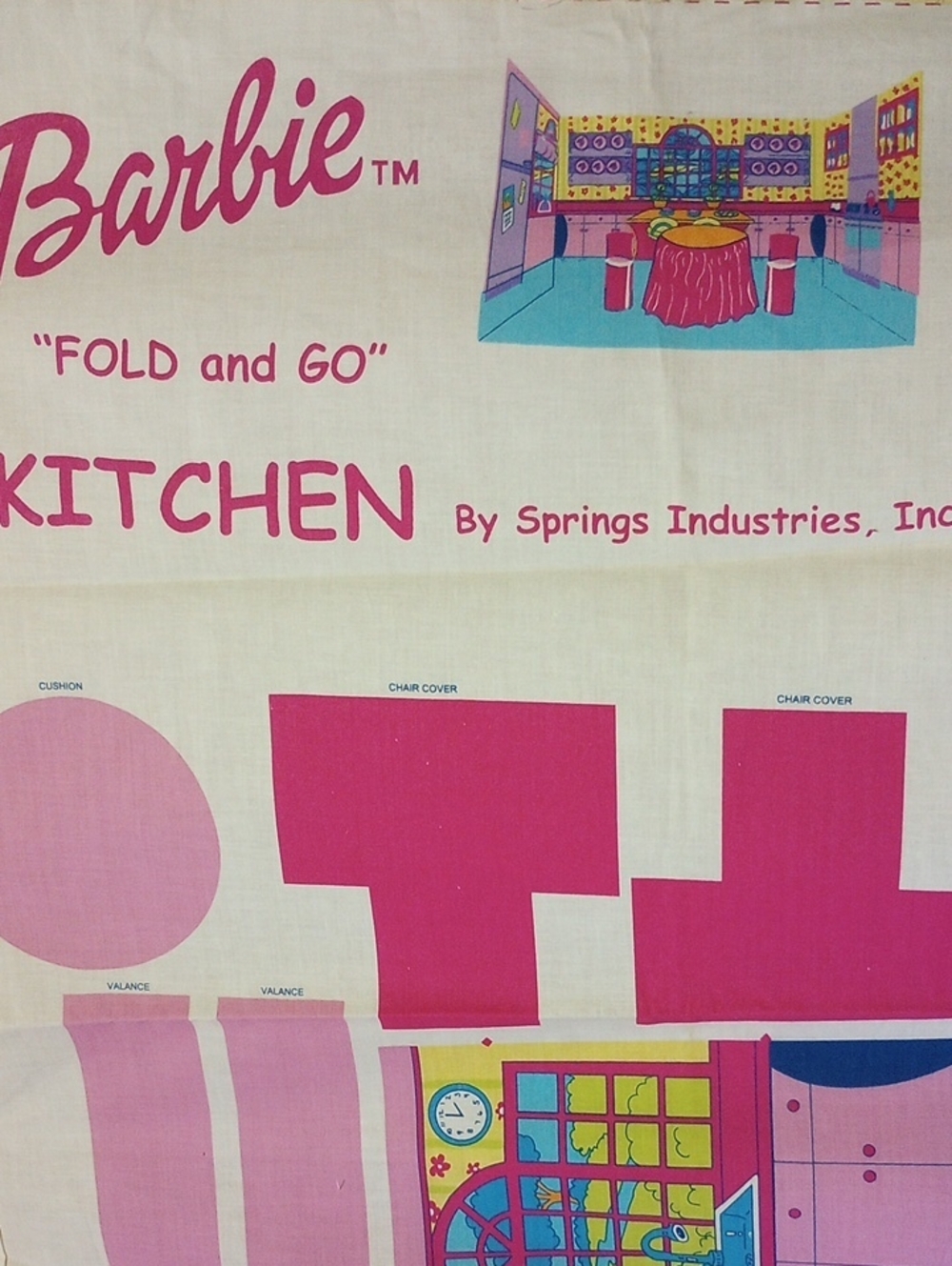 RARE Barbie "Fold and Go" Kitchen Fabric Panel to Make A Colorful Doll Kitchen!